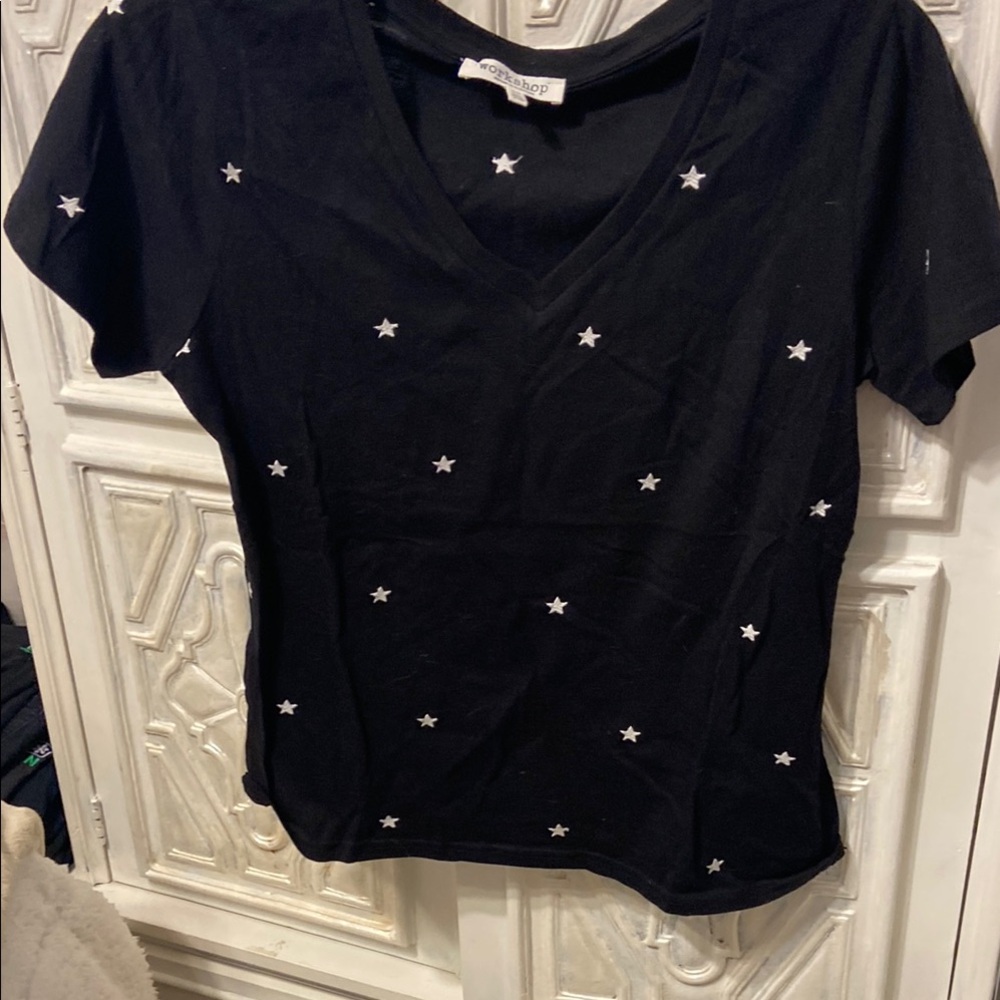 End of summer sale NWOT black with white stars top